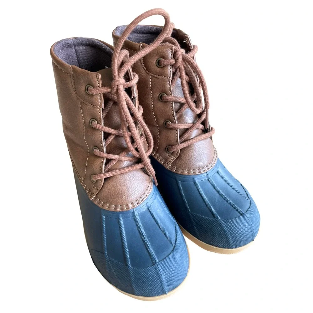 Kids Sperry Port Alpine Waterproof Duck Boots, Navy Blue Brown - Sz 3